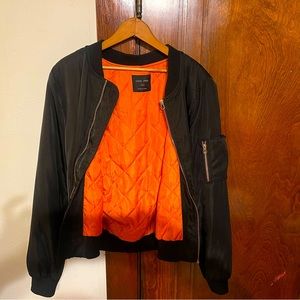 Love Tree Jackets & Coats | Black Bomber Jacket, Orange Lining, Gold Zipper